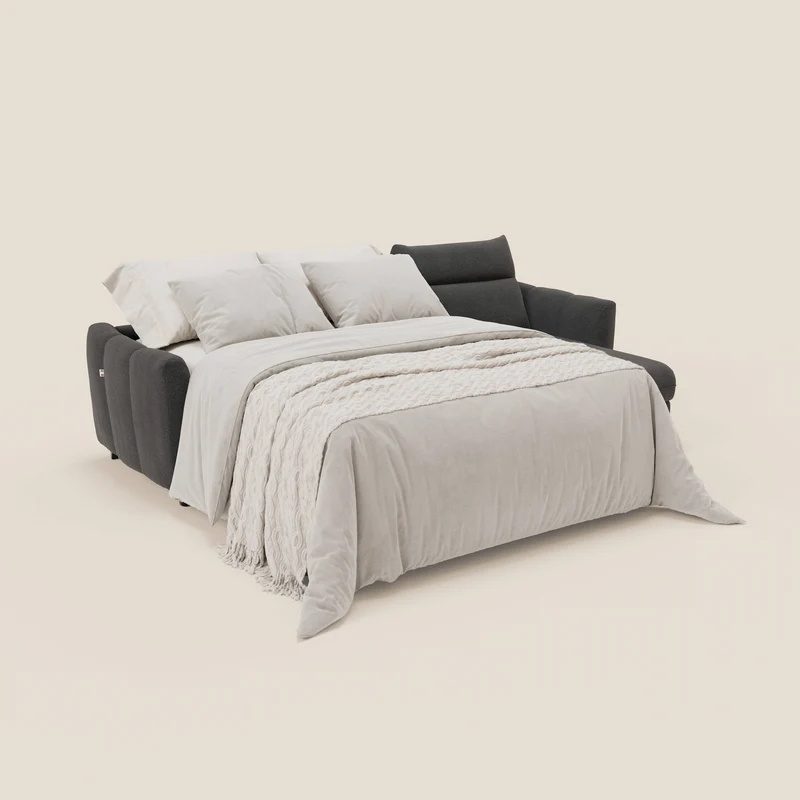 Peonia canapé d'angle convertible avec matelas H18 et chaise longue coffre en bouclette imperméable T07 anthracite