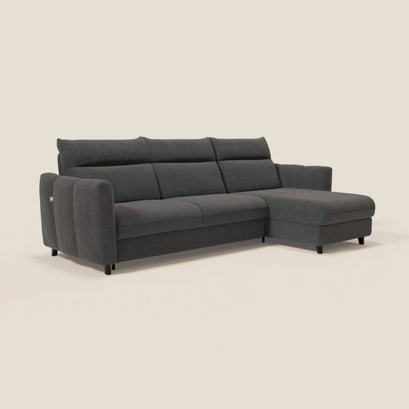 Peonia canapé d'angle convertible avec matelas H18 et chaise longue coffre en bouclette imperméable T07 anthracite