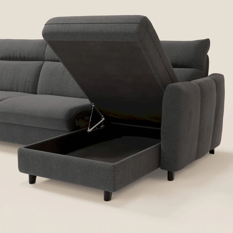 Peonia canapé d'angle convertible avec matelas H18 et chaise longue coffre en bouclette imperméable T07 anthracite