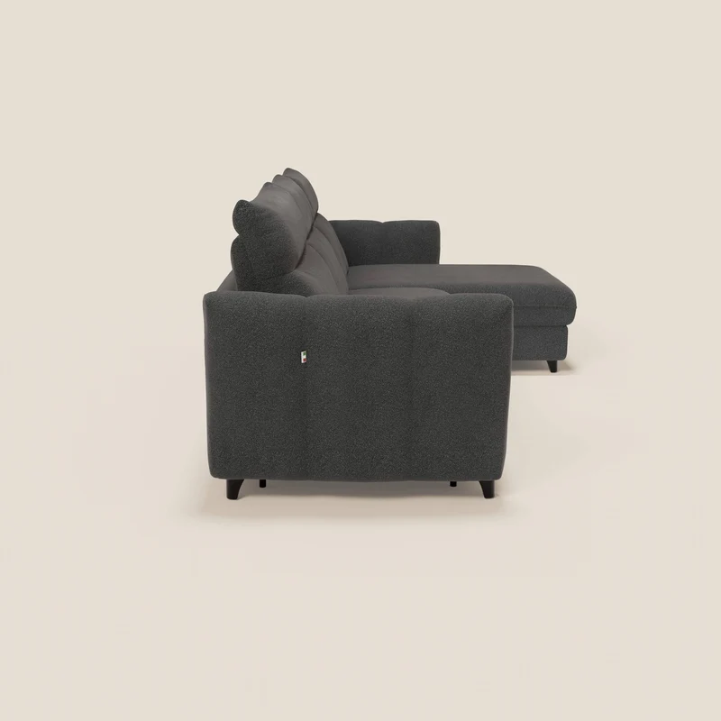 Peonia canapé d'angle convertible avec matelas H18 et chaise longue coffre en bouclette imperméable T07 anthracite