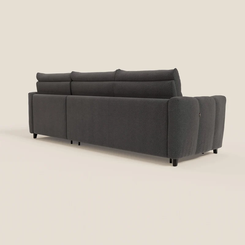 Peonia canapé d'angle convertible avec matelas H18 et chaise longue coffre en bouclette imperméable T07 anthracite