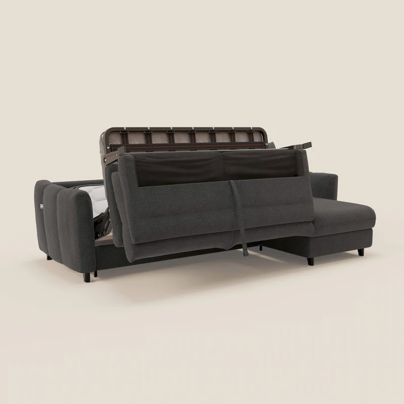 Peonia canapé d'angle convertible avec matelas H18 et chaise longue coffre en bouclette imperméable T07 anthracite