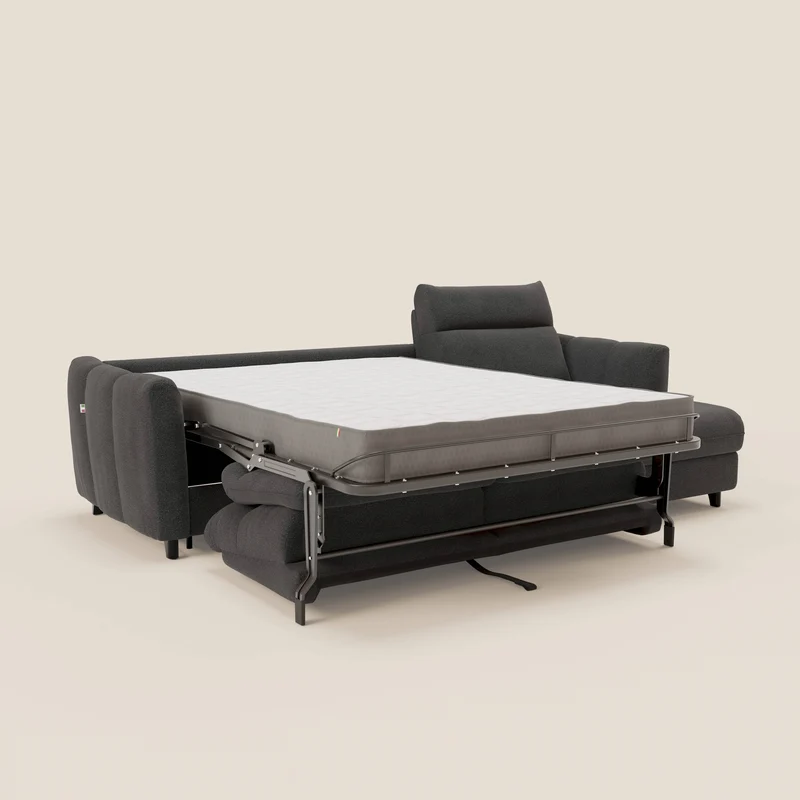 Peonia canapé d'angle convertible avec matelas H18 et chaise longue coffre en bouclette imperméable T07 anthracite