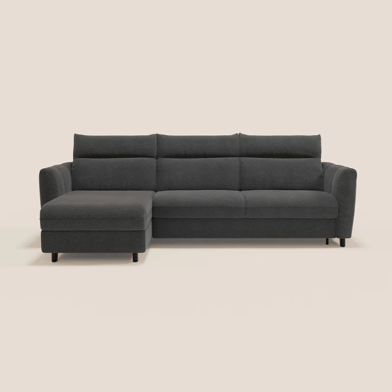 Peonia canapé d'angle convertible avec matelas H18 et chaise longue coffre en bouclette imperméable T07 anthracite