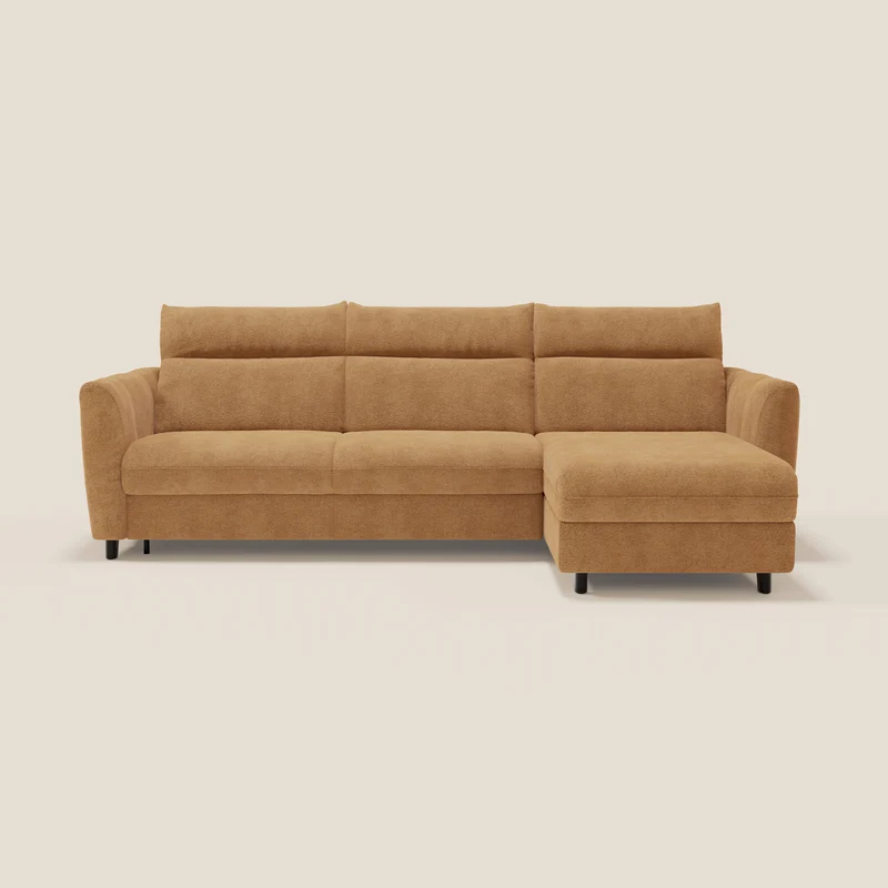 Peonia canapé d'angle convertible avec matelas H18 et chaise longue coffre en bouclette imperméable T07 orange