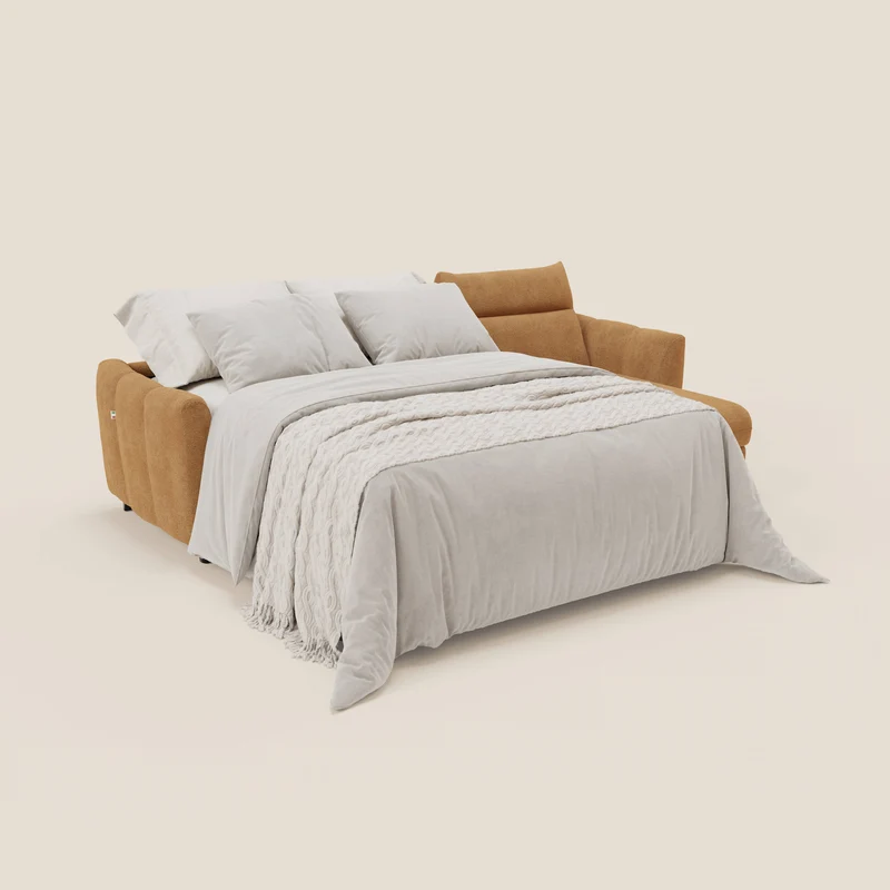 Peonia canapé d'angle convertible avec matelas H18 et chaise longue coffre en bouclette imperméable T07 orange