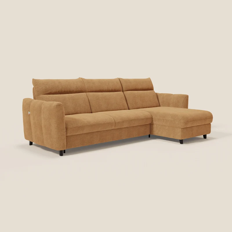 Peonia canapé d'angle convertible avec matelas H18 et chaise longue coffre en bouclette imperméable T07 orange