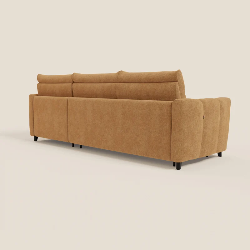 Peonia canapé d'angle convertible avec matelas H18 et chaise longue coffre en bouclette imperméable T07 orange