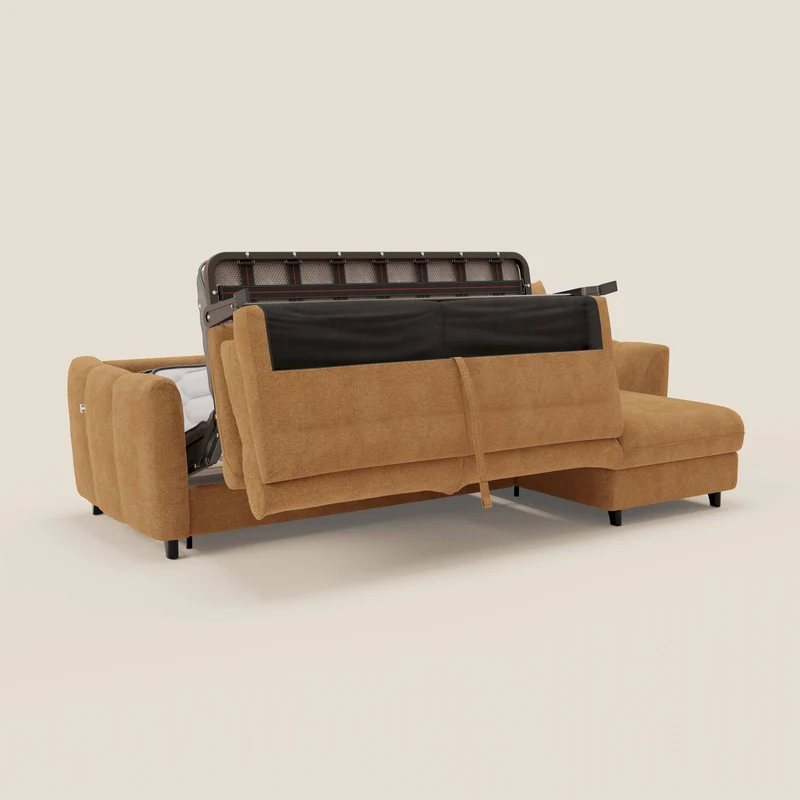Peonia canapé d'angle convertible avec matelas H18 et chaise longue coffre en bouclette imperméable T07 orange
