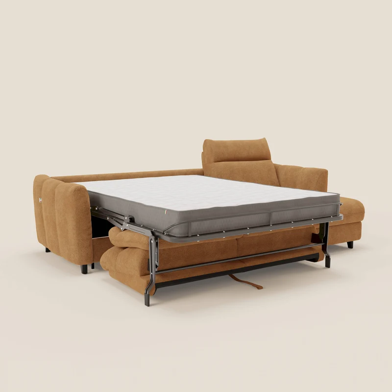 Peonia canapé d'angle convertible avec matelas H18 et chaise longue coffre en bouclette imperméable T07 orange