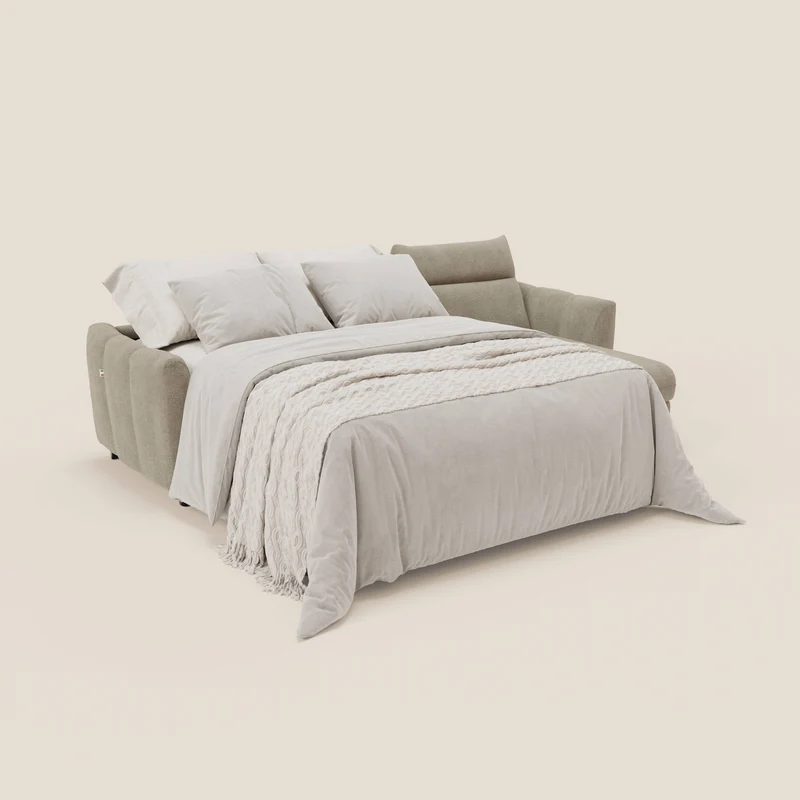 Peonia canapé d'angle convertible avec matelas H18 et chaise longue coffre en bouclette imperméable T07 beige