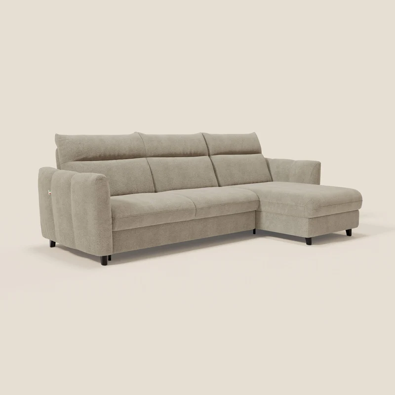 Peonia canapé d'angle convertible avec matelas H18 et chaise longue coffre en bouclette imperméable T07 beige