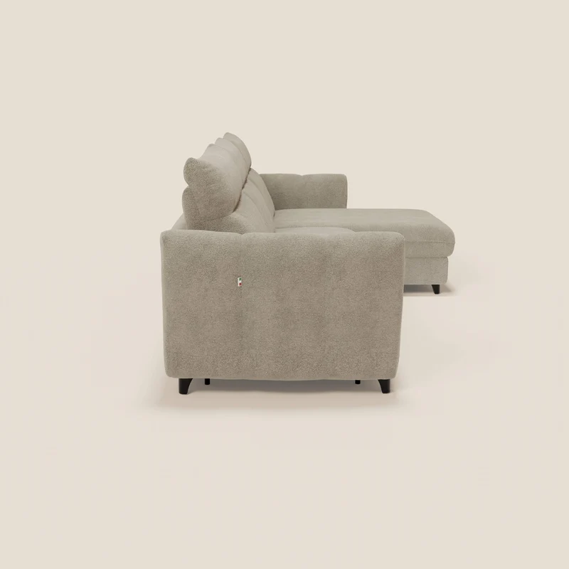 Peonia canapé d'angle convertible avec matelas H18 et chaise longue coffre en bouclette imperméable T07 beige