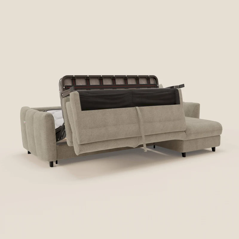 Peonia canapé d'angle convertible avec matelas H18 et chaise longue coffre en bouclette imperméable T07 beige