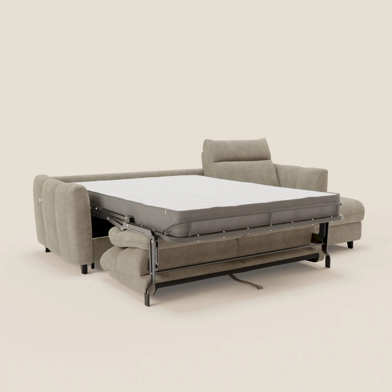 Peonia canapé d'angle convertible avec matelas H18 et chaise longue coffre en bouclette imperméable T07 beige