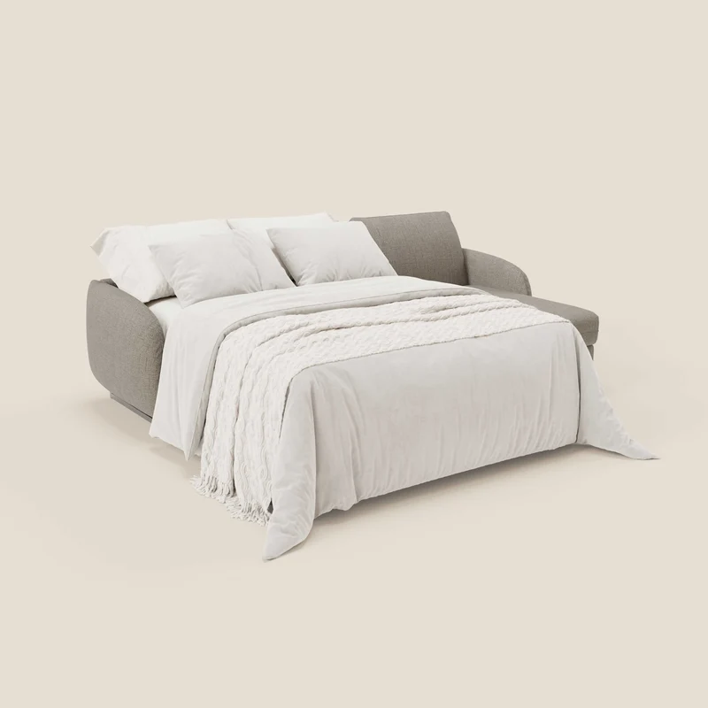 Ninfea Canapé d'angle convertible avec chaise longue coffre, matelas H18 cm et pieds en métal en tissu imperméable T03 taupe