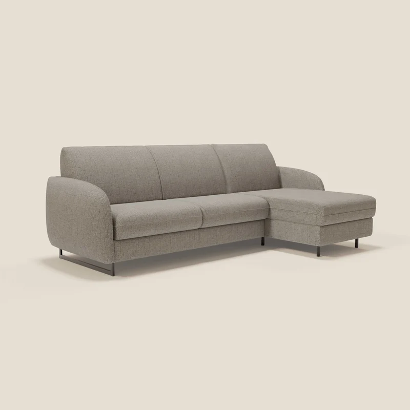 Ninfea Canapé d'angle convertible avec chaise longue coffre, matelas H18 cm et pieds en métal en tissu imperméable T03 taupe
