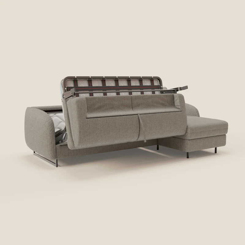 Ninfea Canapé d'angle convertible avec chaise longue coffre, matelas H18 cm et pieds en métal en tissu imperméable T03 taupe