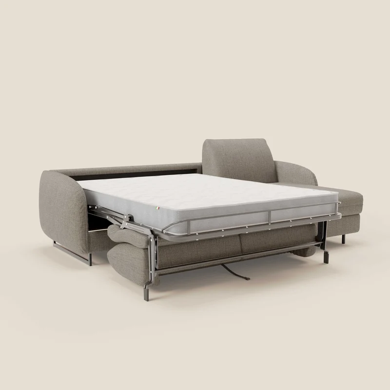 Ninfea Canapé d'angle convertible avec chaise longue coffre, matelas H18 cm et pieds en métal en tissu imperméable T03 taupe