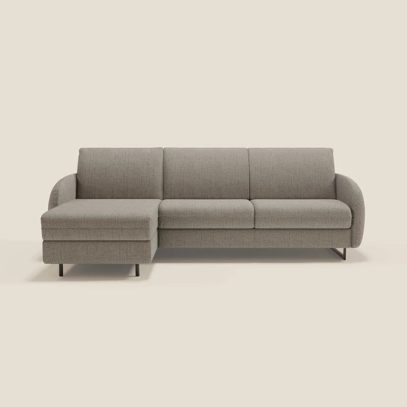 Ninfea Canapé d'angle convertible avec chaise longue coffre, matelas H18 cm et pieds en métal en tissu imperméable T03 taupe