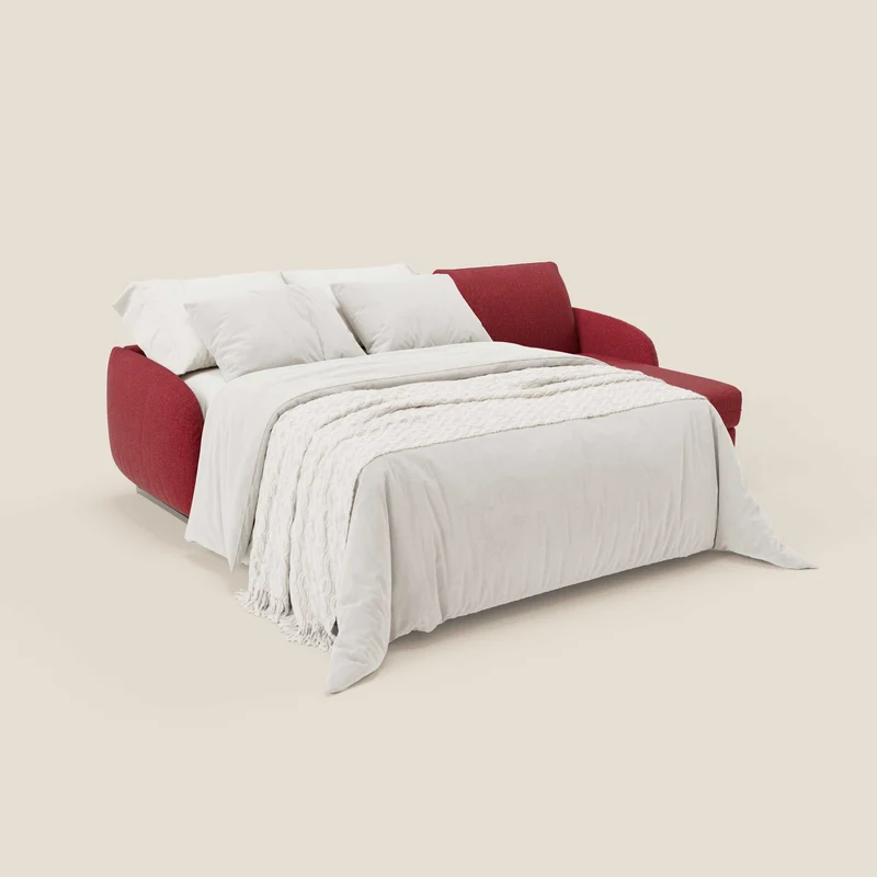 Ninfea Canapé d'angle convertible avec chaise longue coffre, matelas H18 cm et pieds en métal en tissu imperméable T03 rouge