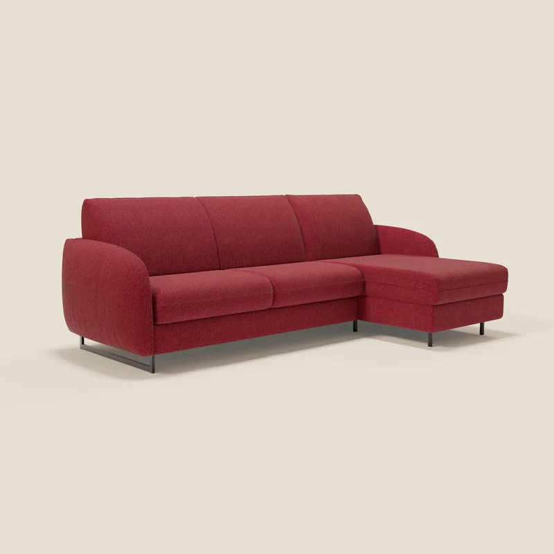 Ninfea Canapé d'angle convertible avec chaise longue coffre, matelas H18 cm et pieds en métal en tissu imperméable T03 rouge