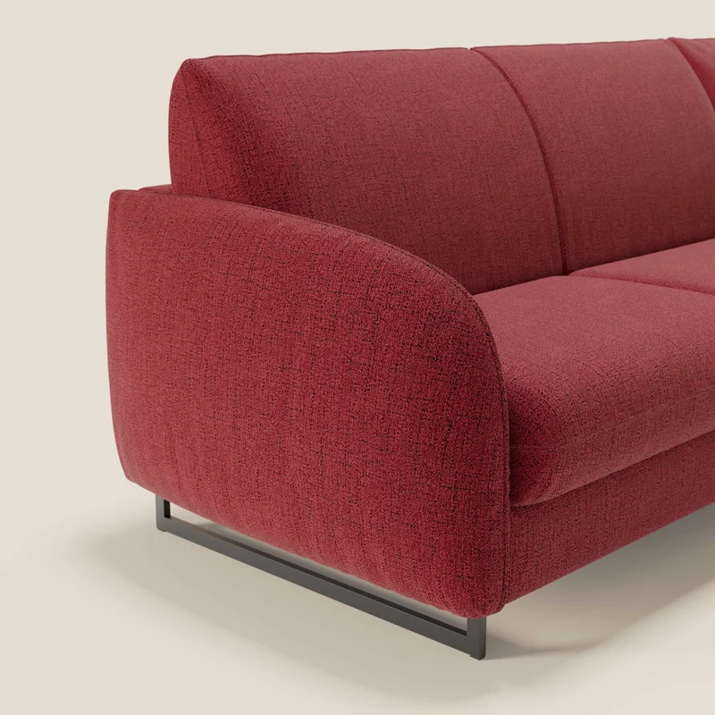 Ninfea Canapé d'angle convertible avec chaise longue coffre, matelas H18 cm et pieds en métal en tissu imperméable T03 rouge