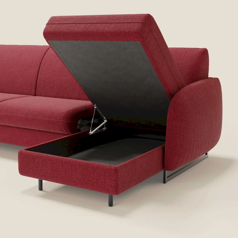 Ninfea Canapé d'angle convertible avec chaise longue coffre, matelas H18 cm et pieds en métal en tissu imperméable T03 rouge