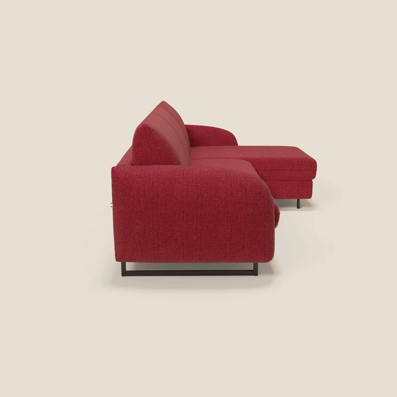 Ninfea Canapé d'angle convertible avec chaise longue coffre, matelas H18 cm et pieds en métal en tissu imperméable T03 rouge