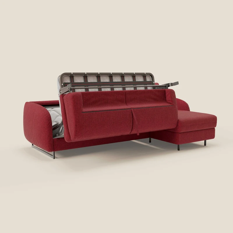 Ninfea Canapé d'angle convertible avec chaise longue coffre, matelas H18 cm et pieds en métal en tissu imperméable T03 rouge