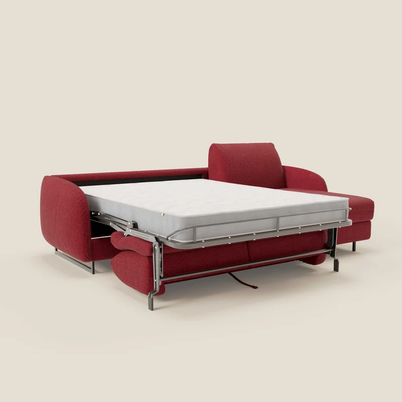 Ninfea Canapé d'angle convertible avec chaise longue coffre, matelas H18 cm et pieds en métal en tissu imperméable T03 rouge