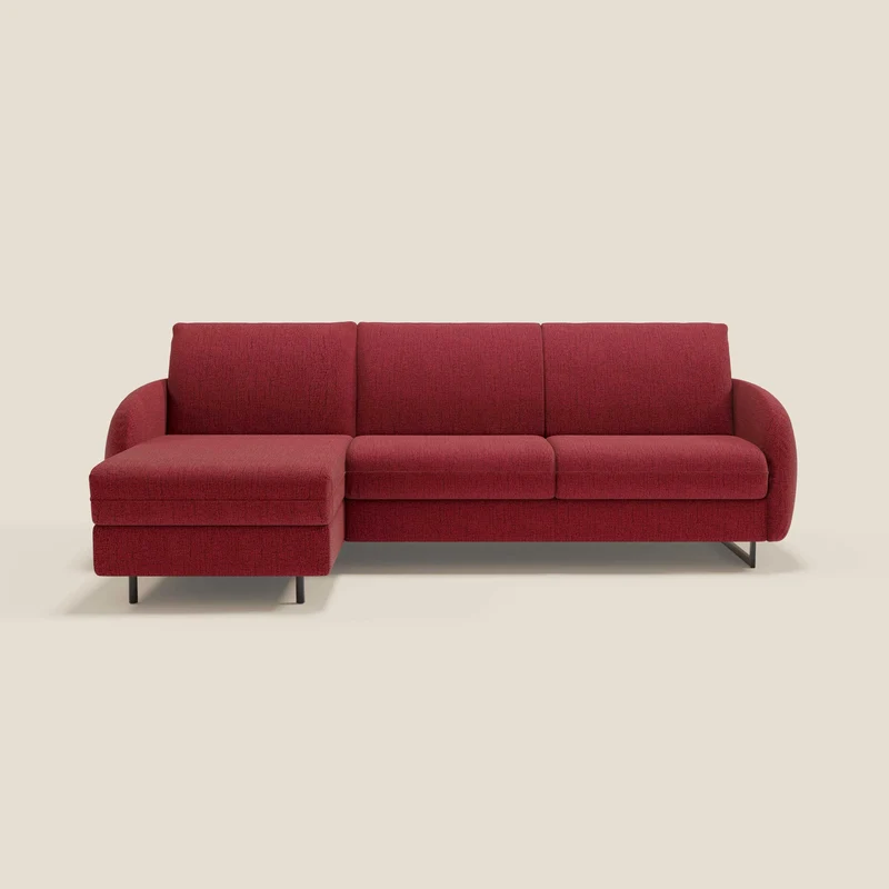 Ninfea Canapé d'angle convertible avec chaise longue coffre, matelas H18 cm et pieds en métal en tissu imperméable T03 rouge