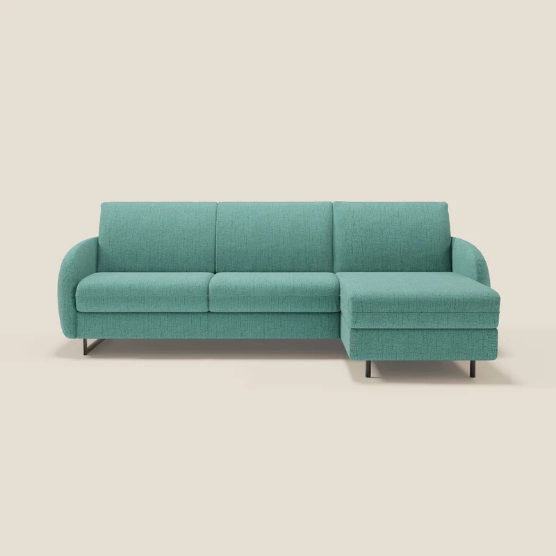Ninfea Canapé d'angle convertible avec chaise longue coffre, matelas H18 cm et pieds en métal en tissu imperméable T03 vert aquamarine