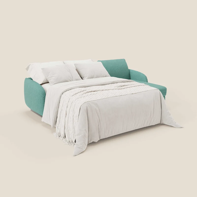 Ninfea Canapé d'angle convertible avec chaise longue coffre, matelas H18 cm et pieds en métal en tissu imperméable T03 vert aquamarine