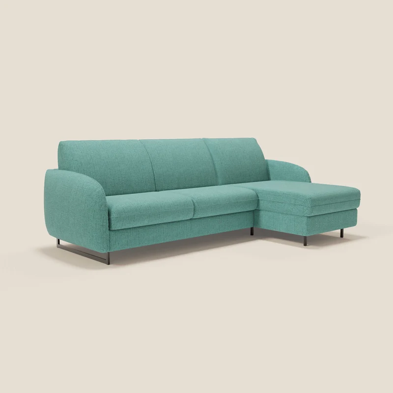 Ninfea Canapé d'angle convertible avec chaise longue coffre, matelas H18 cm et pieds en métal en tissu imperméable T03 vert aquamarine