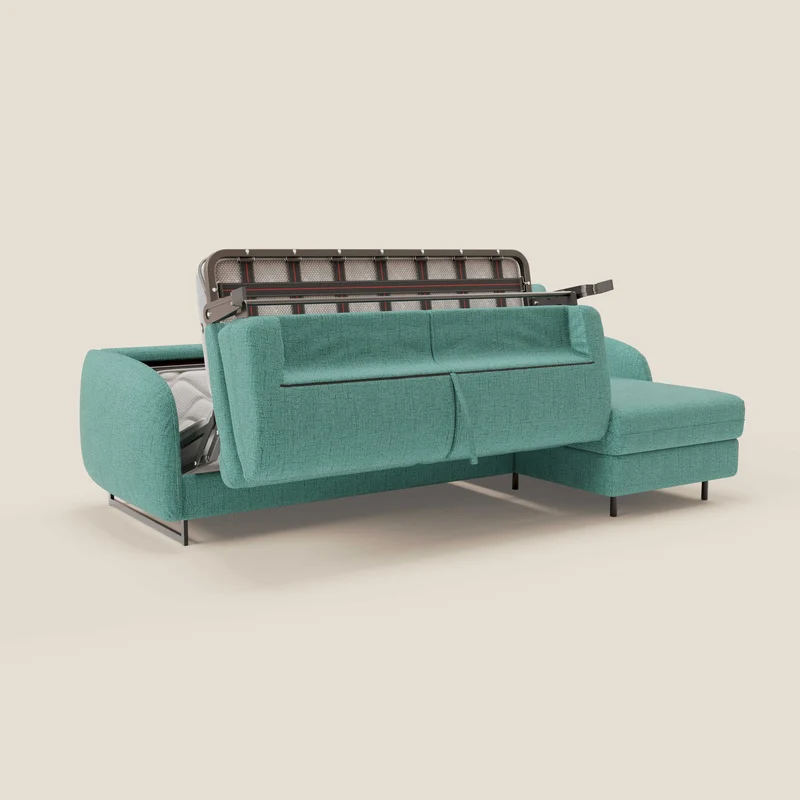 Ninfea Canapé d'angle convertible avec chaise longue coffre, matelas H18 cm et pieds en métal en tissu imperméable T03 vert aquamarine