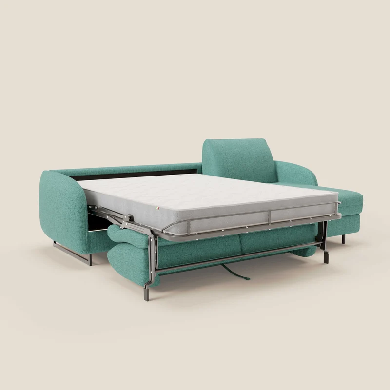 Ninfea Canapé d'angle convertible avec chaise longue coffre, matelas H18 cm et pieds en métal en tissu imperméable T03 vert aquamarine