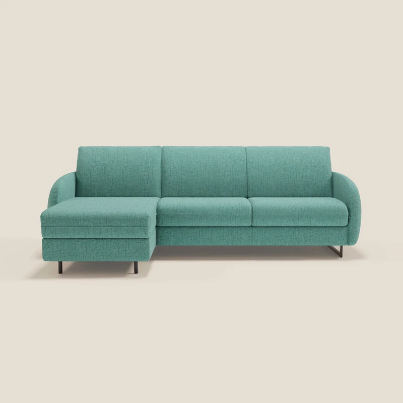 Ninfea Canapé d'angle convertible avec chaise longue coffre, matelas H18 cm et pieds en métal en tissu imperméable T03 vert aquamarine