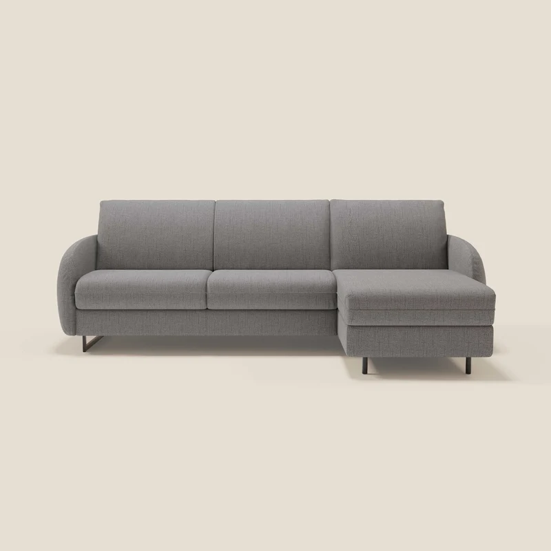 Ninfea Canapé d'angle convertible avec chaise longue coffre, matelas H18 cm et pieds en métal en tissu imperméable T03 gris