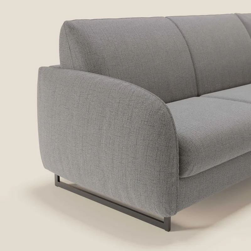 Ninfea Canapé d'angle convertible avec chaise longue coffre, matelas H18 cm et pieds en métal en tissu imperméable T03 gris