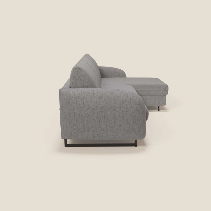 Ninfea Canapé d'angle convertible avec chaise longue coffre, matelas H18 cm et pieds en métal en tissu imperméable T03 gris