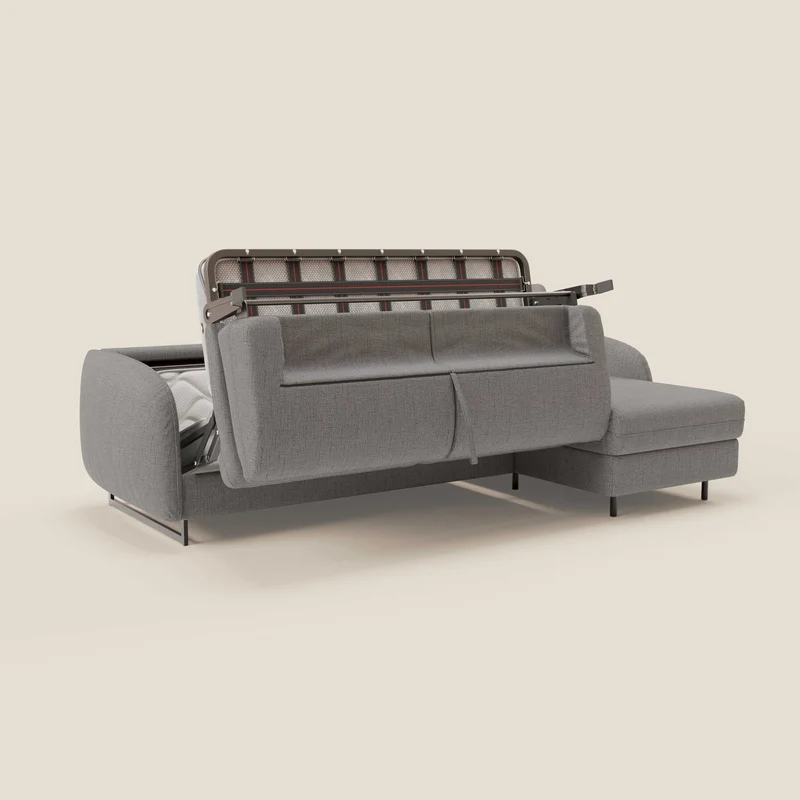 Ninfea Canapé d'angle convertible avec chaise longue coffre, matelas H18 cm et pieds en métal en tissu imperméable T03 gris