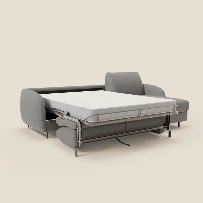 Ninfea Canapé d'angle convertible avec chaise longue coffre, matelas H18 cm et pieds en métal en tissu imperméable T03 gris