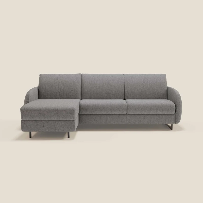 Ninfea Canapé d'angle convertible avec chaise longue coffre, matelas H18 cm et pieds en métal en tissu imperméable T03 gris