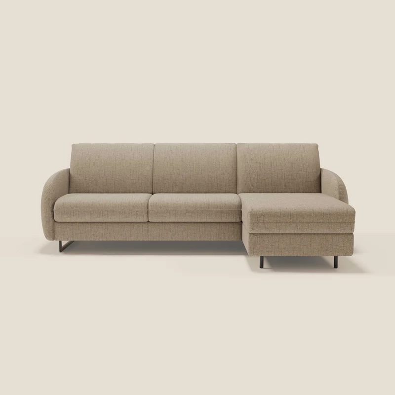 Ninfea Canapé d'angle convertible avec chaise longue coffre, matelas H18 cm et pieds en métal en tissu imperméable T03 marron