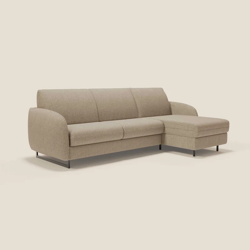 Ninfea Canapé d'angle convertible avec chaise longue coffre, matelas H18 cm et pieds en métal en tissu imperméable T03 marron