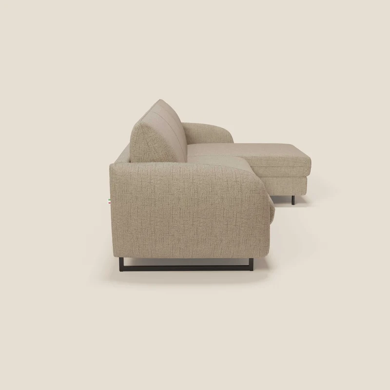 Ninfea Canapé d'angle convertible avec chaise longue coffre, matelas H18 cm et pieds en métal en tissu imperméable T03 marron