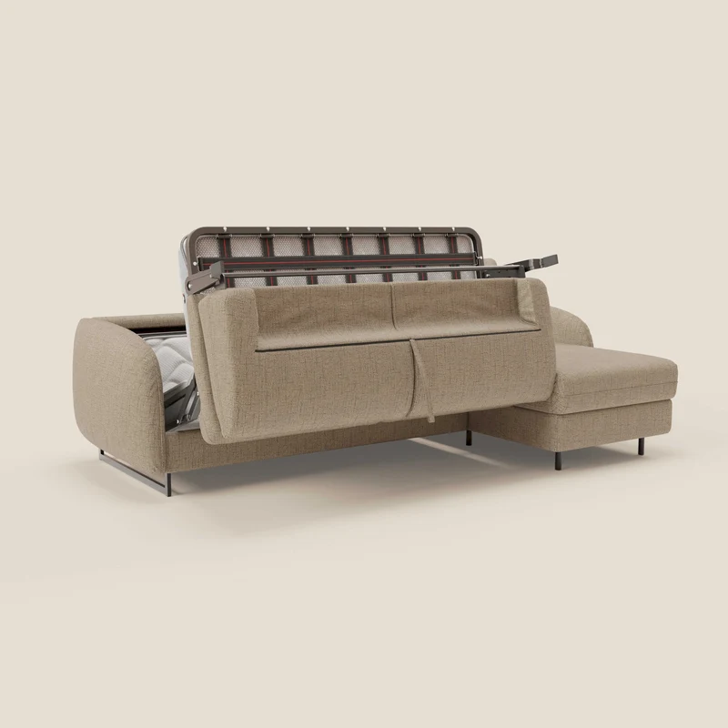 Ninfea Canapé d'angle convertible avec chaise longue coffre, matelas H18 cm et pieds en métal en tissu imperméable T03 marron