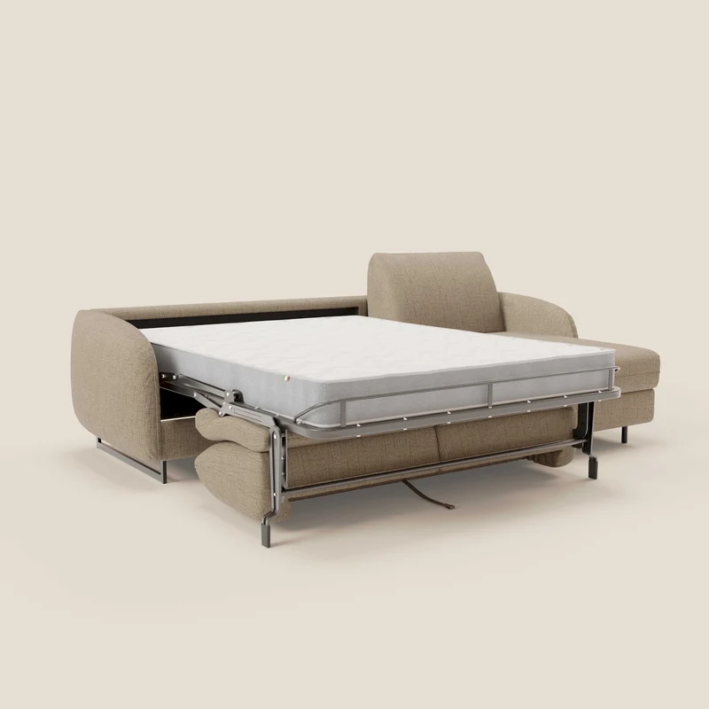 Ninfea Canapé d'angle convertible avec chaise longue coffre, matelas H18 cm et pieds en métal en tissu imperméable T03 marron