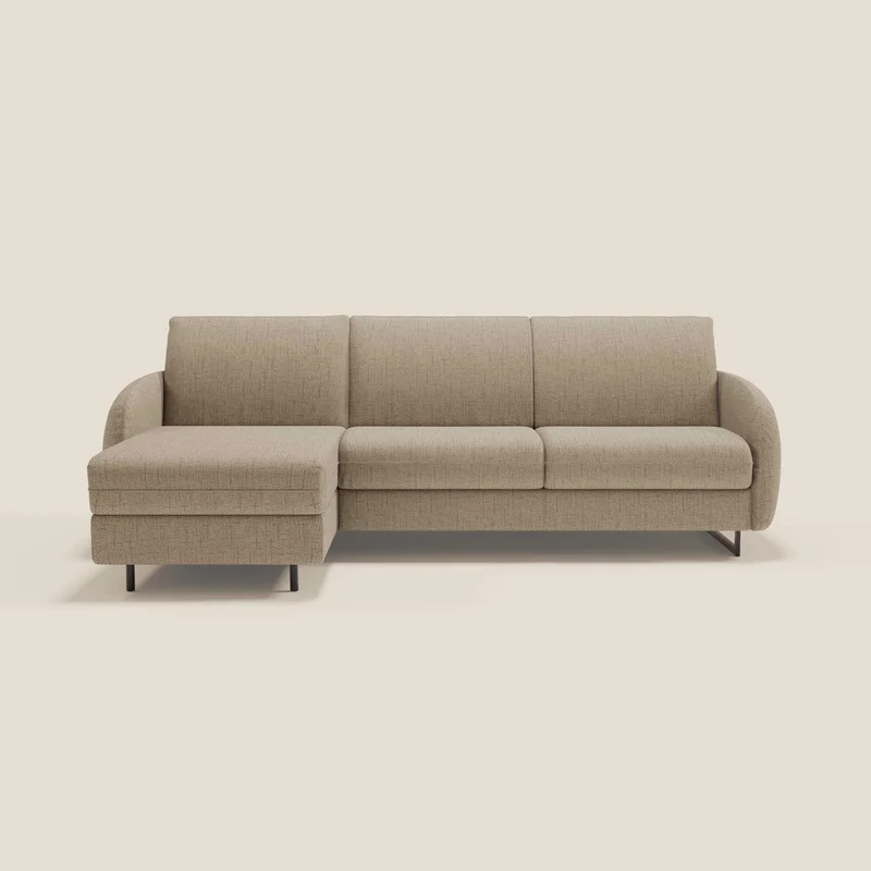 Ninfea Canapé d'angle convertible avec chaise longue coffre, matelas H18 cm et pieds en métal en tissu imperméable T03 marron